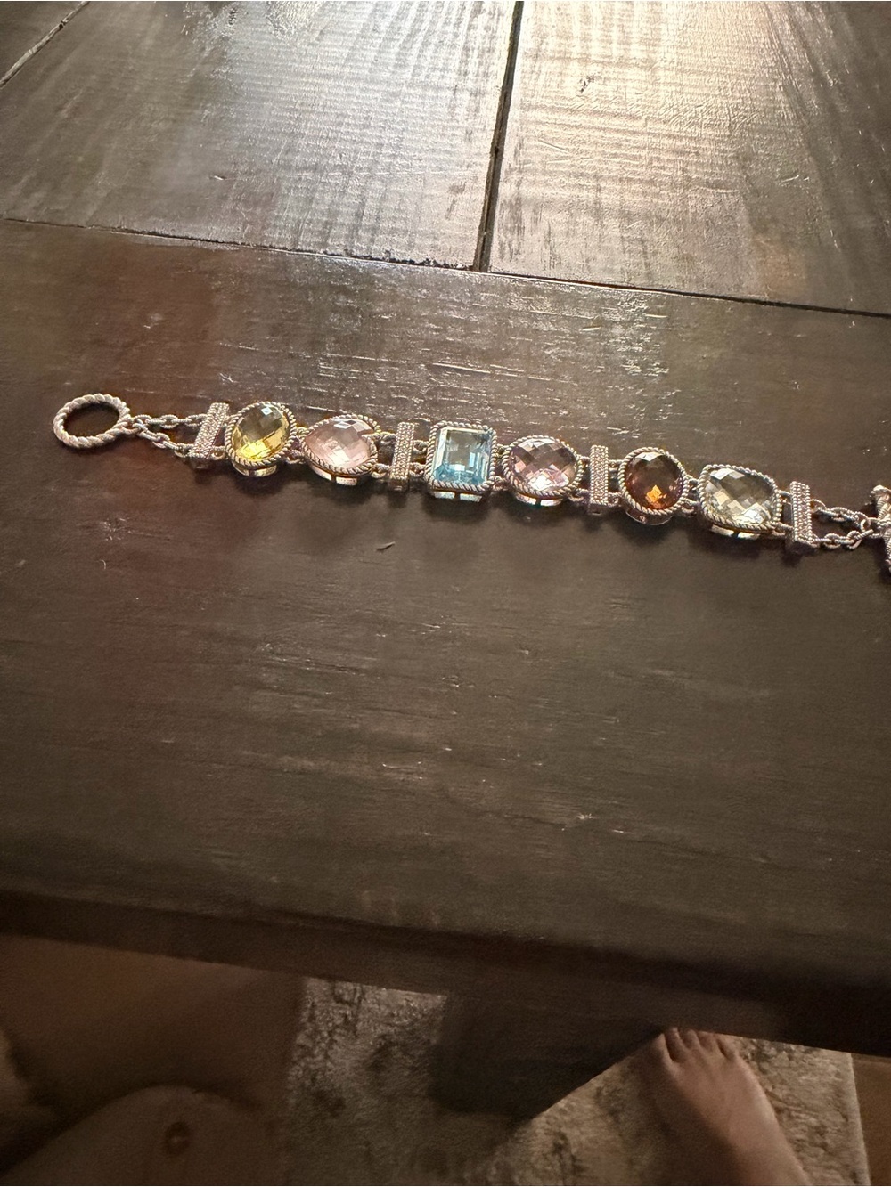 Judith Ripka Multi-Gemstone Bracelet in Yellow, Pink, Blue, Brown and Green - Picture 3 of 9